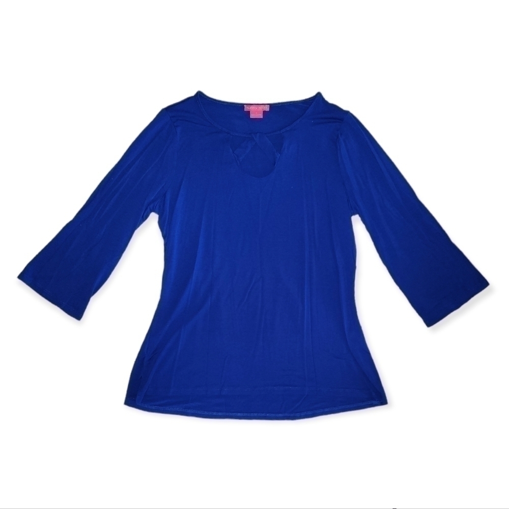Sunny Lee 𝅺3/4 Sleeve Blue Crisscross Shirt